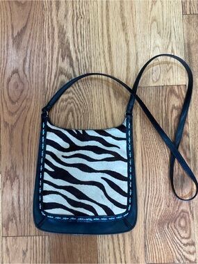 FOSSIL zebra and beaded flap bag